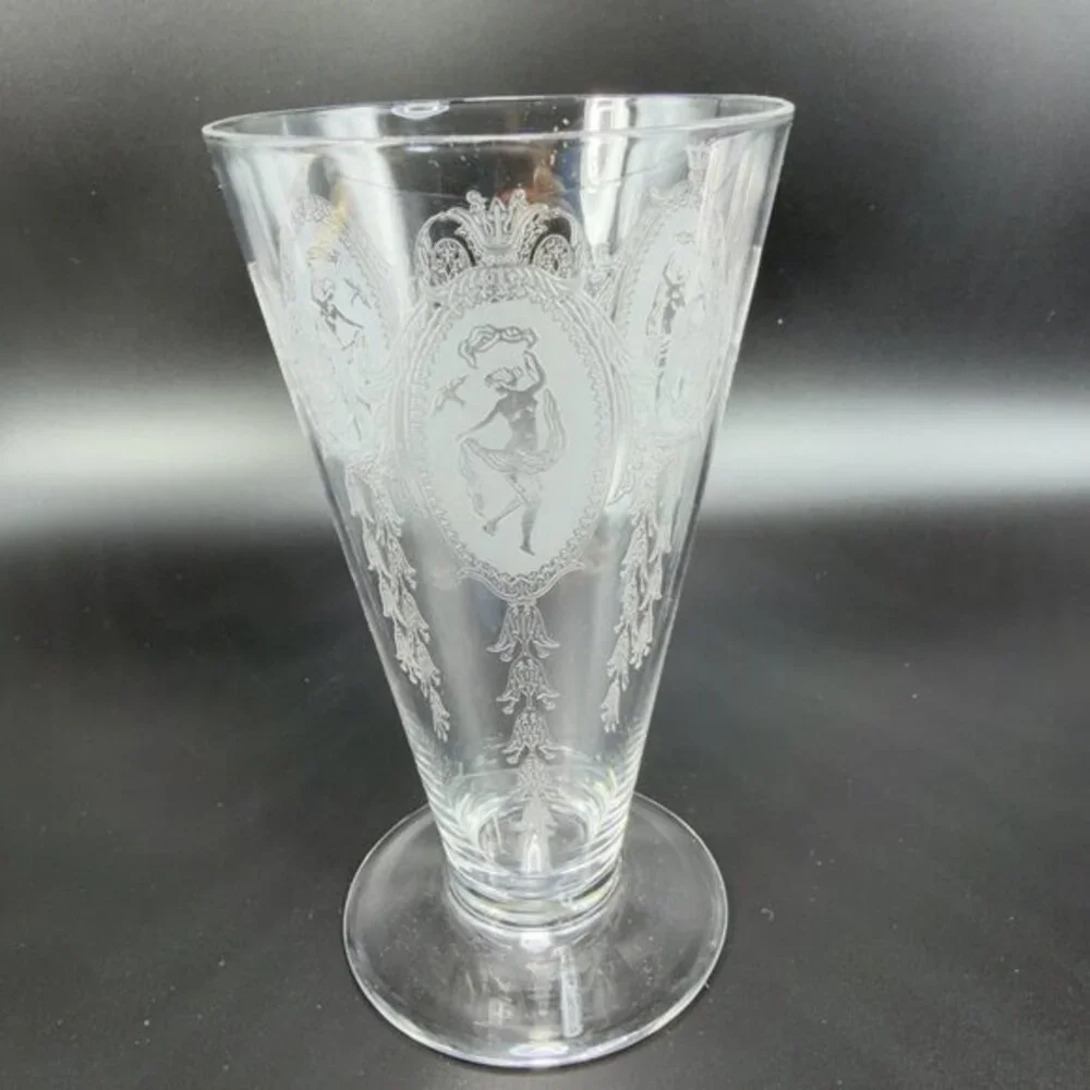 Tiffin Franciscan Classic Shawl Dancer Cameo Etched Nude Dancer Clear Cups Set 2